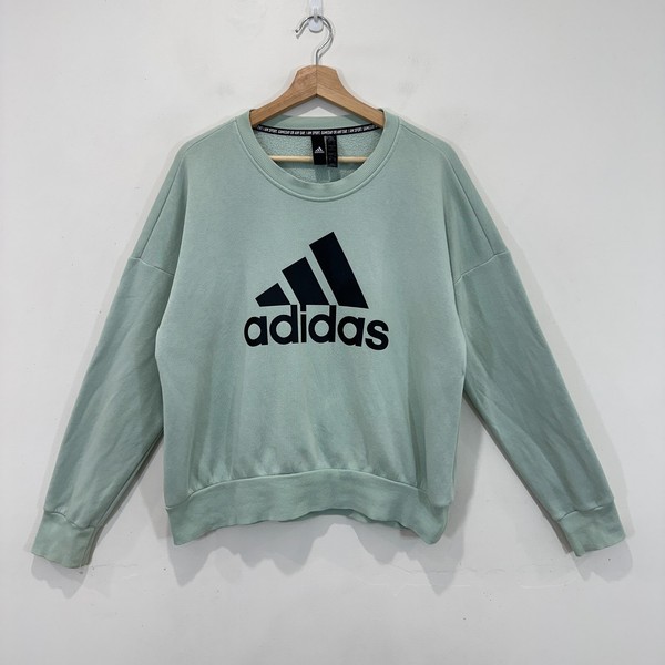 Adidas Sweatshirt Women M (AU 12-14) Green Stretch Drop Shoulder Cotton Blend