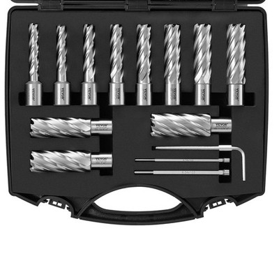 13-Piece Annular Cutter Set: M2AL HSS, 2'' Depth, Weldon Shank, Portable Case