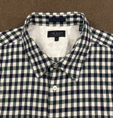 TED BAKER Mens Green Blue House Check Terling Flannel Shirt Size 7 XXL