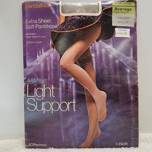 Vtg JCPenney Pantyhose All Sheer Light Support Sandalfoot Pearl Gray