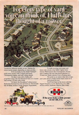 Huffy Mowers Aerial View Neighborhood Greener Graphics Vtg Magazine Print Ad