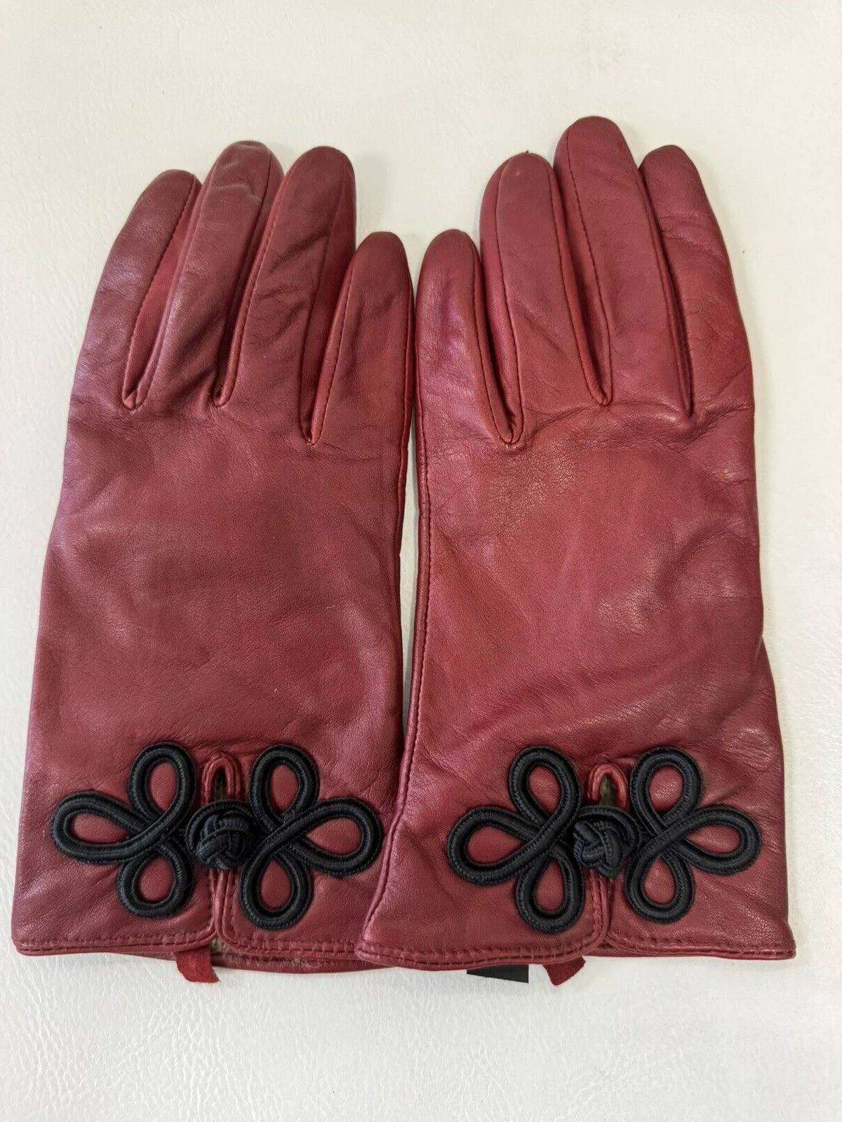 Mercer & Madison Dark Red Leather Gloves Cashmere Lined