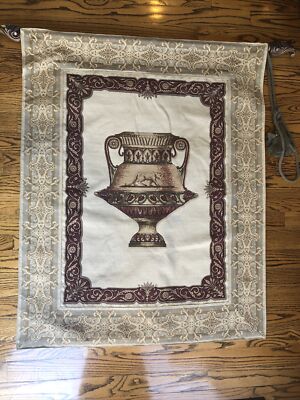 Wall Tapestry 47  Wooden Rod Classical Urn Lioness Puma Burgundy Red Beige Gray