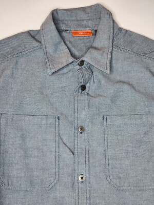 Merrell Mens M Chambray Shirt Blue Button Up Collar Outdoor Hiking Camp Gorpcore