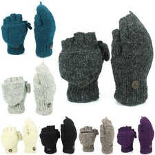 Wool Gloves Mittens Fingerless Shooter Lined PLAIN Knit Handmade LoudElephant