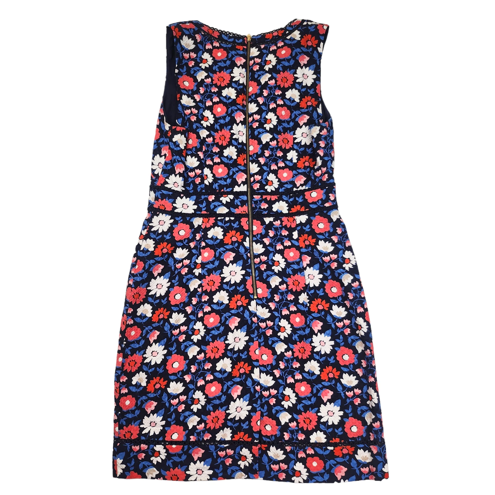 Abito Kate Spade 8 blu bianco rosa floreale collo a V ricamato pizzo gallop elegante