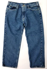 Carhartt Blue Denim Jeans Relaxed Fit 40 X 30 Dark Straight EUC Durable Thick