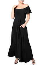 Attitudes by Renee Regular Como Jersey Flutter Sleeve Maxi Dress Black