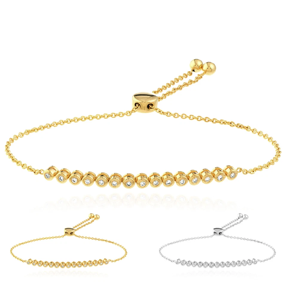 Brazalete Bolo Tenis Blanco Oro Amarillo 14K Diamante Natural 0.20CTW Ajuste 9.5". Foto 2 de 4