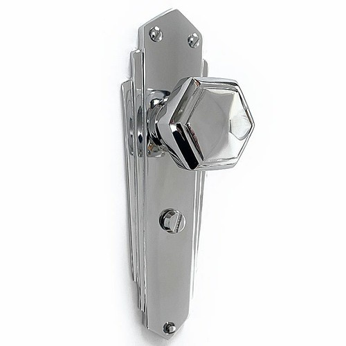 Pr of 1930`s Art Deco Repro Bathroom Thumb Turn Chrome Hexagonal Door Knobs PCPL - Picture 2 of 5
