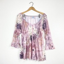 Vintage Planet Motherhood Maternity Blouse Womens L Pink Paisley Floral USA Made