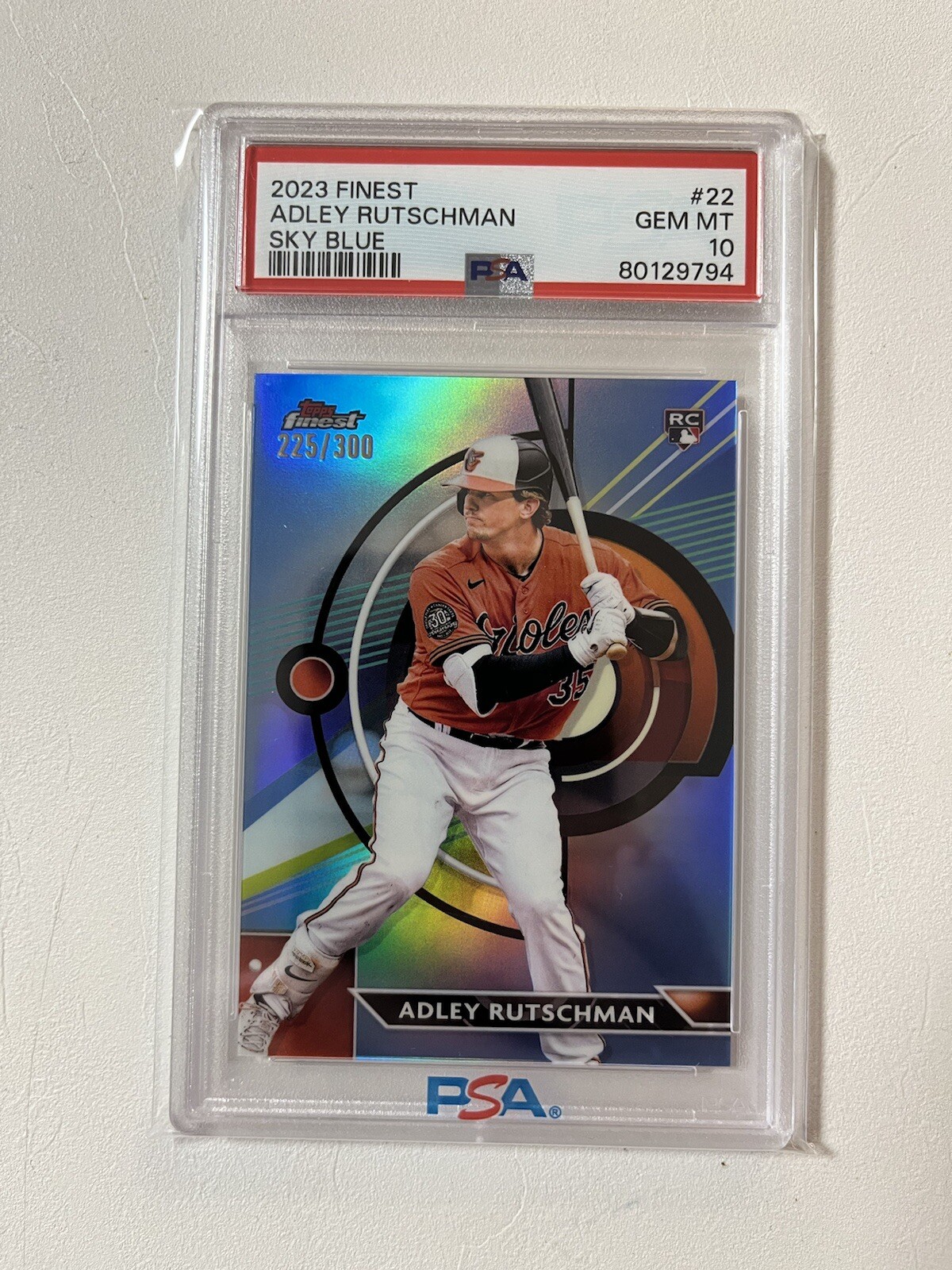 Adley Rutschman PSA 10 #225/300 Sky Blue RC Refractor 2023 Topps Finest Rookie