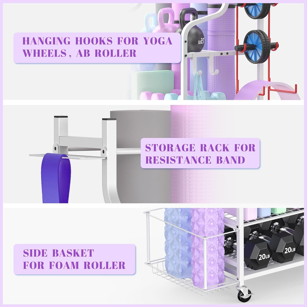 Yoga Mat and Home Gym Storage Rack for Dumbbells Kettlebells Foam Rollers