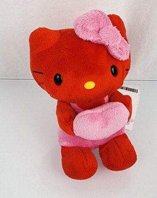 Hello Kitty Red W/Pink Bow Plush Doll Sanrio Pink Heart 2010 Stuffed Animal