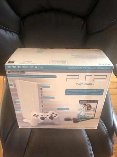Sony PlayStation 2 Slim Limited Ed Ceramic White Console Singstar Wear Box New