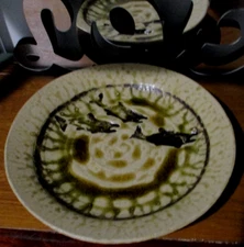 Caufield Pottery Signed Deep Dish Plate w/ Crackle Glass & Embossed Fish VGC