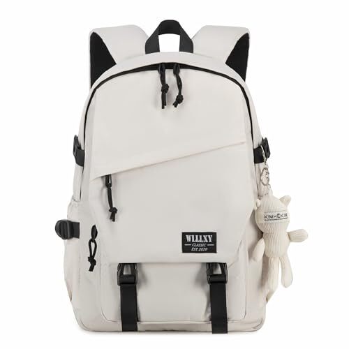 College School Bag for Men Women Laptop Backpack 15.6 Inch Medium Off-white