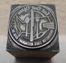 Washington State Restaurant Assn Member Metal & Wood Letterpress Printing Block 