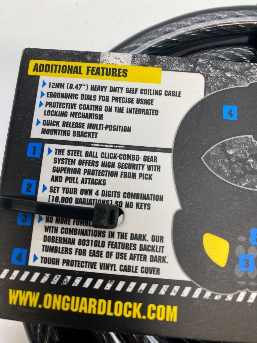 Buy OnGuard Doberman Combo Glo 6' X 12mm Locking Cable online | eBay