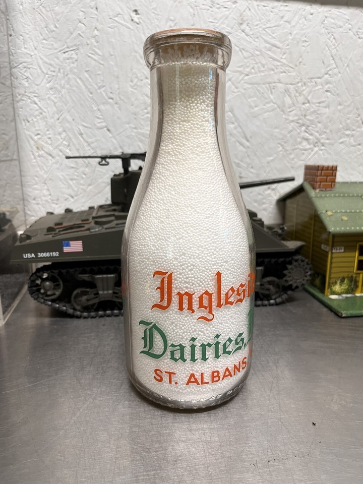 Ingleside Dairies Inc. Two Color Milk Bottle Quart St. Albans