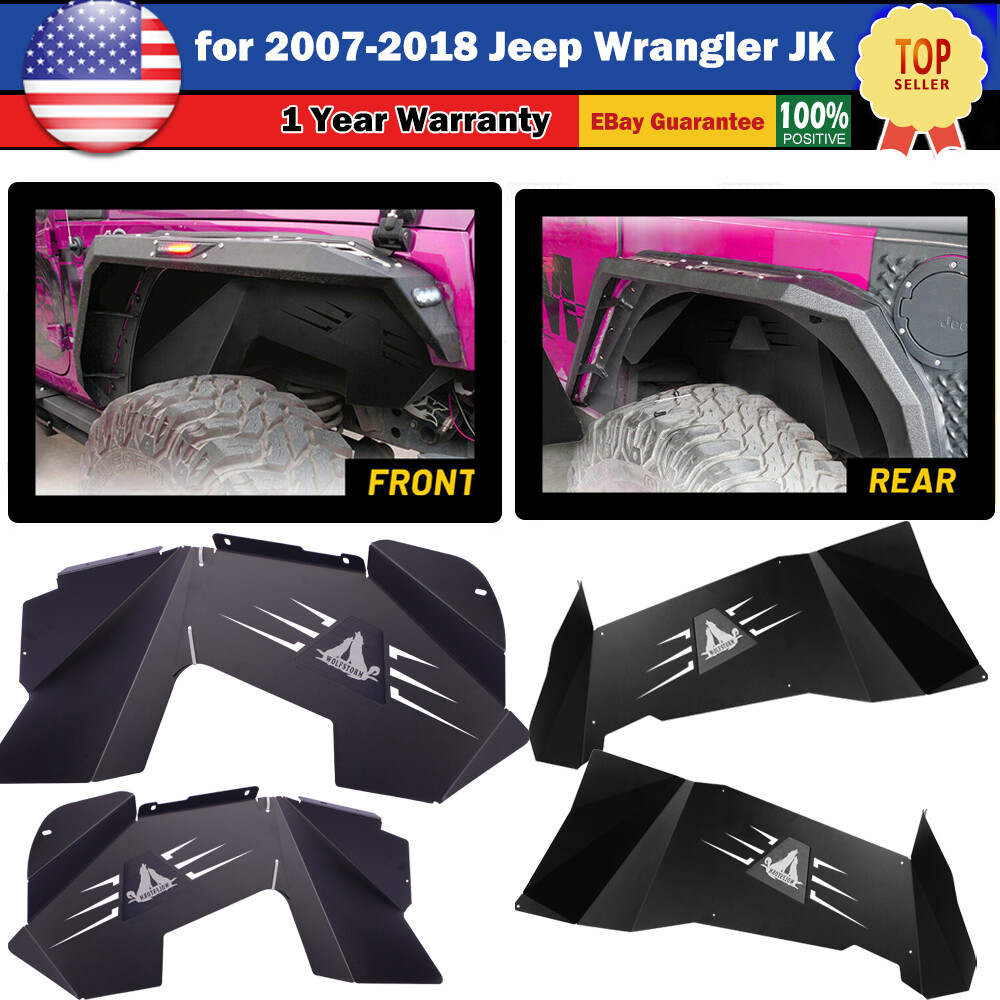 For 2007-2018 Jeep Wrangler JK Front & Rear Inner Fenders Liners BLK Steel 2Pair