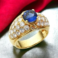 Blue Sapphire Round Cut With 925 Sterling Silver Gold Plated Ring For Men #399