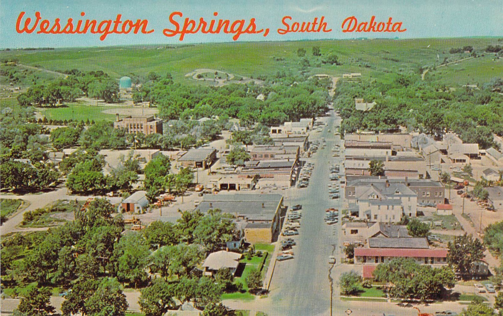 SD Wessington Springs Aerial View Business District 1964 Mint postcard