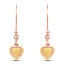 Twin Heart Drop Dangle Earrings 14K Rose Gold Plated Sterling Silver