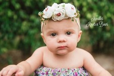 Girls White Flower Headband, Baby Girls  Toddler White Floral Nylon Headband