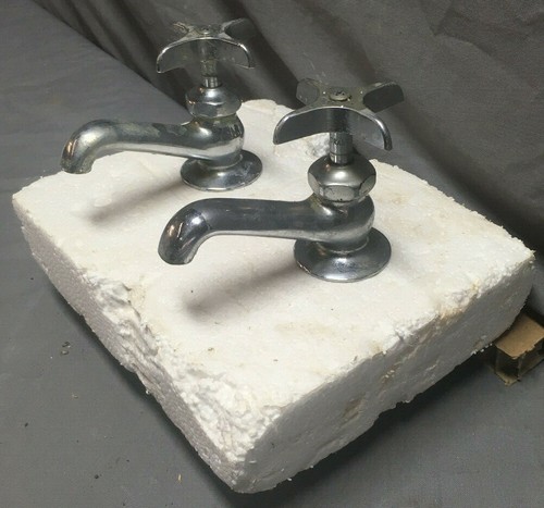 Pair Chrome Brass Separate Central Hot Cold Cross Handle Faucets VTG 1896-24B