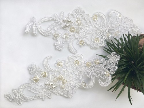 8"X3" weiß bestickt Perlen Patch zum Selbermachen Nähen Ideen Handwerk Hochzeit - Bild 3 von 3