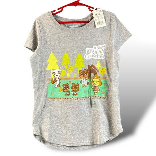 Nintendo Animal New Horizons Crossing T-Shirt Girls Sz M (7-8) Gray Graphic Tee