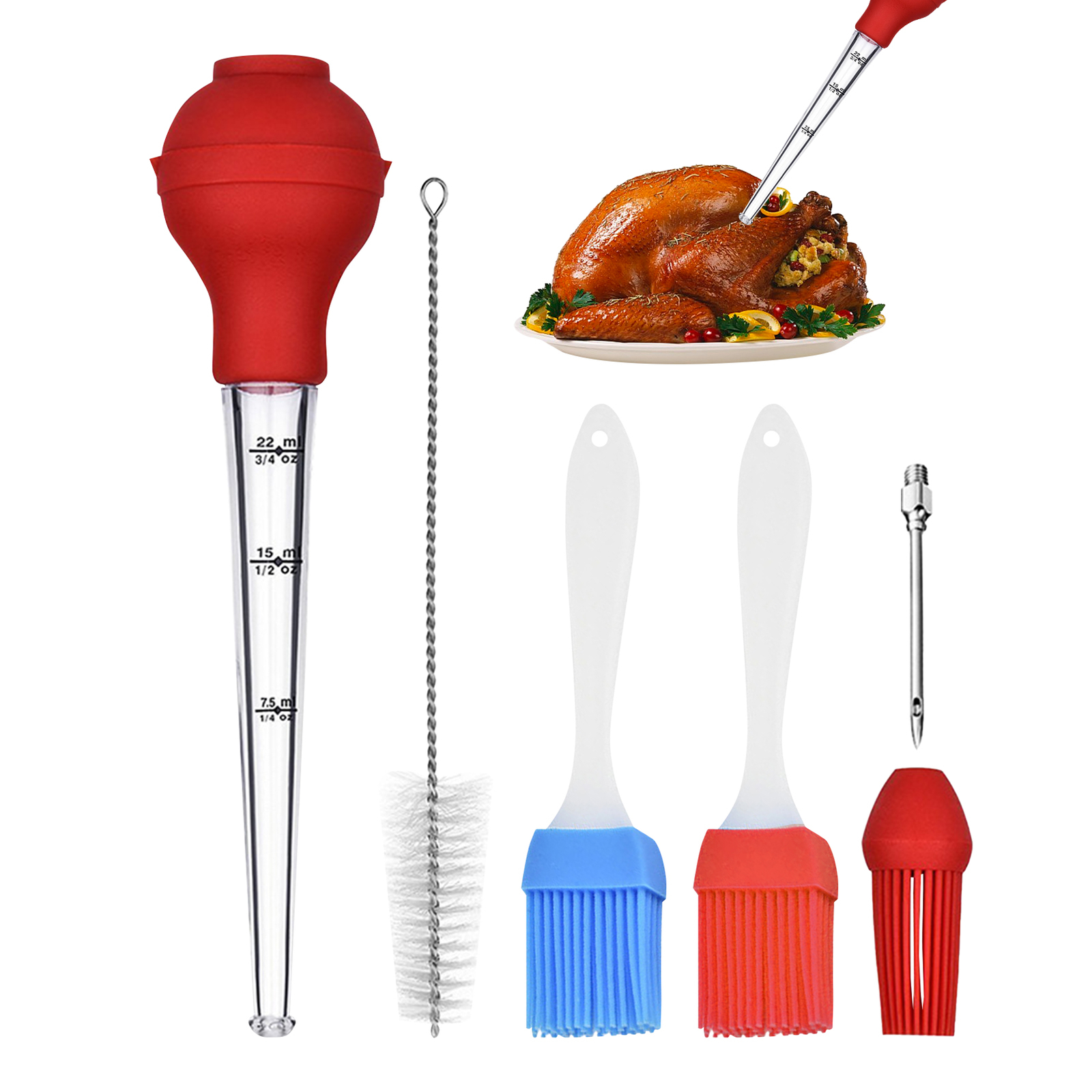 Ergonomic Safety Poultry For Cooking Meat Turkey Baster Set With Brush