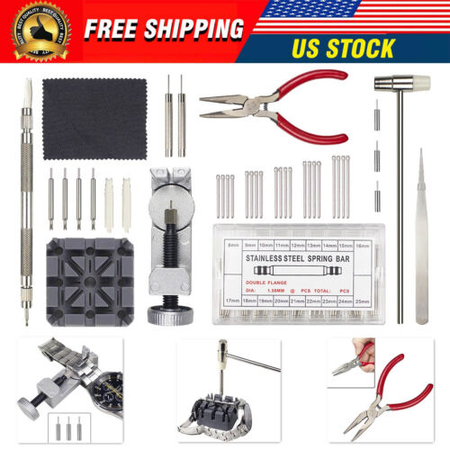 110PCS Watch Repair Kit Link Pin Remover Spring Bar Tool Bands Strap Link Pins