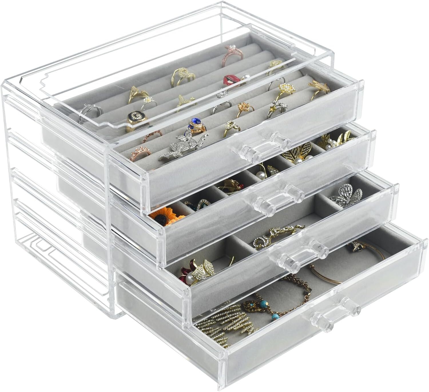 Acrylic Jewelry Organizer, Clear Jewelry Box with 4 Drawers, Jewelry Case Storag