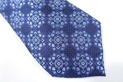 Tasso Elba Giorgio Geo Aufdruck Blau 7.6cm Breite 100% Seidenkrawatte Herren Neu