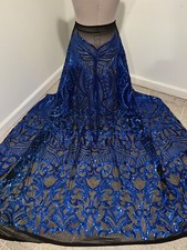 Royal Black 4way stretch sequins Embroidery Mesh Lace fabric 50 Width 1 Yard