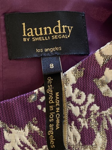 NWOT Laundry by Shelli Segal Size 8 Purple Silver Sheen Lined High Neck Dress - Picture 7 of 12