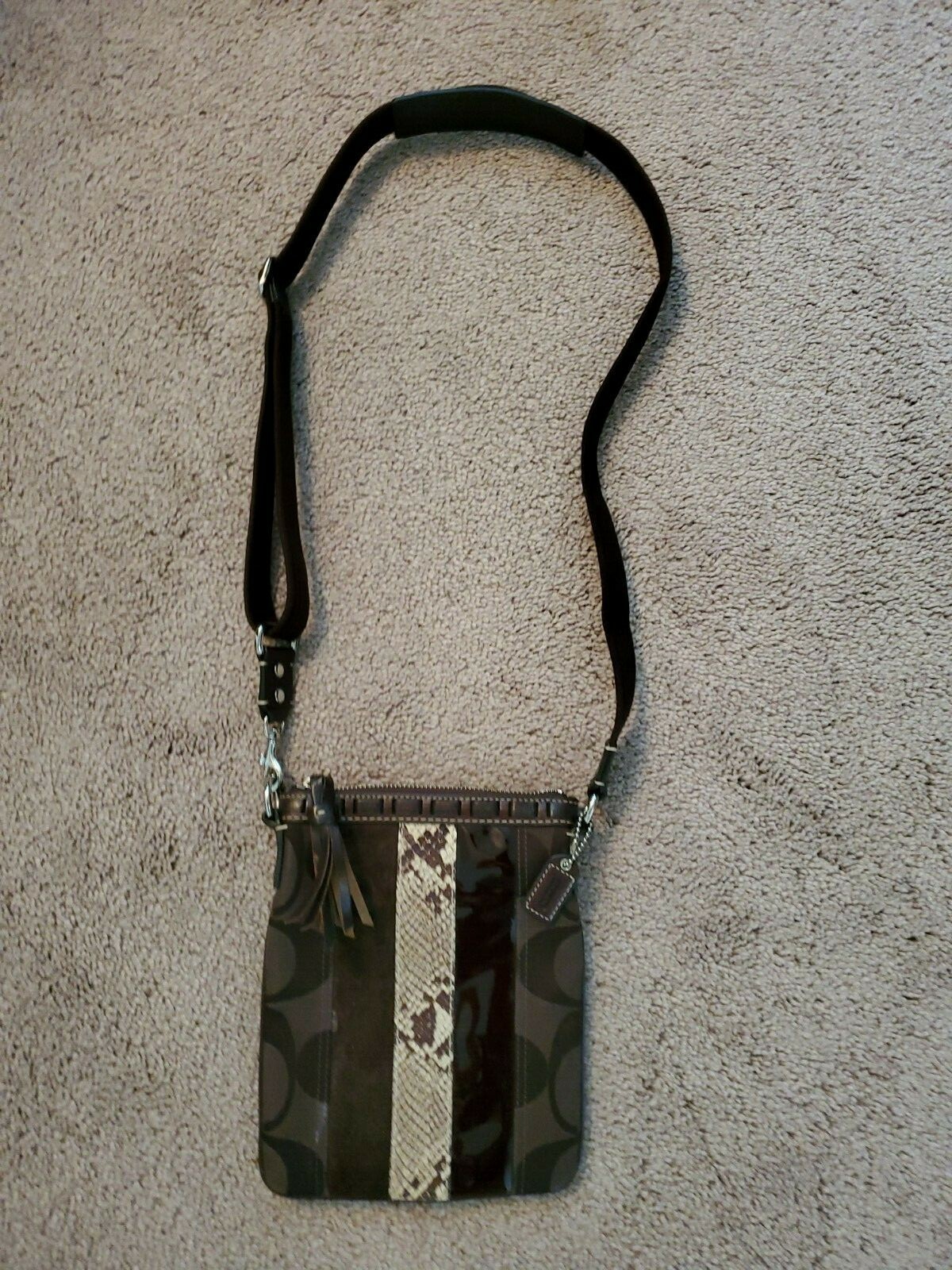 Authentic Coach Hampton Brown Python Snake Suede … - image 1