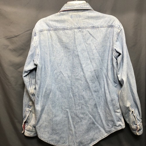 LL Bean Blue Denim Flannel Lined Shirt Mens M Reg Button Up Shacket Farm Barn - Picture 7 of 22