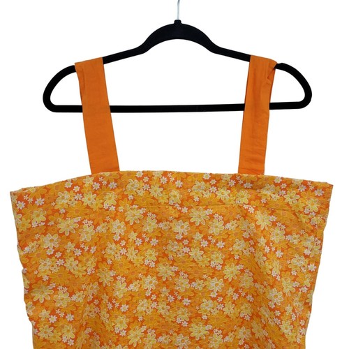 70er Jahre handgefertigter Rock Set 4XL orange Blume Seersucker quadratischer Ausschnitt Teelänge - Bild 7 von 16