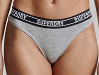 SUPERDRY Organic Cotton Logo Grey Marl Black Bikini Briefs Panty Womens US Sz 4