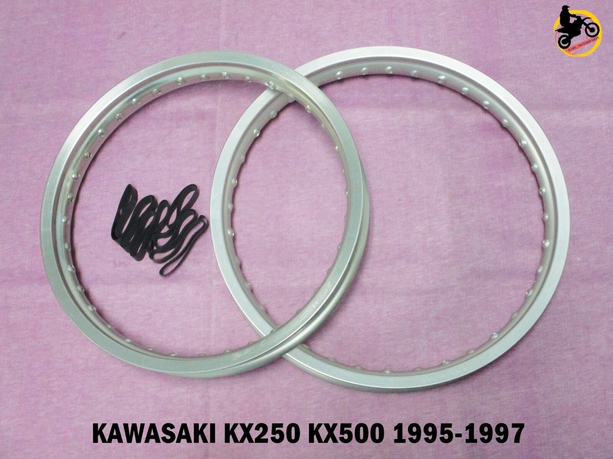 KAWASAKI KX250 KX500 1995-1997 F+ R ALUMINIUM SILVER WHEEL RIM SET