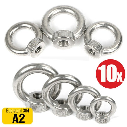 12x Ringmutter M10 Set - 304 Edelstahl Mit Hammerkopfschrauben Für Seilmontage