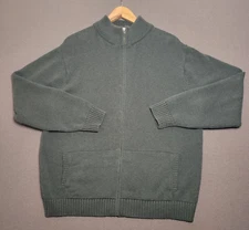 Vintage LL Bean Full Zip Sweater Mens Size XL Green Cotton Grandpacore Mockneck