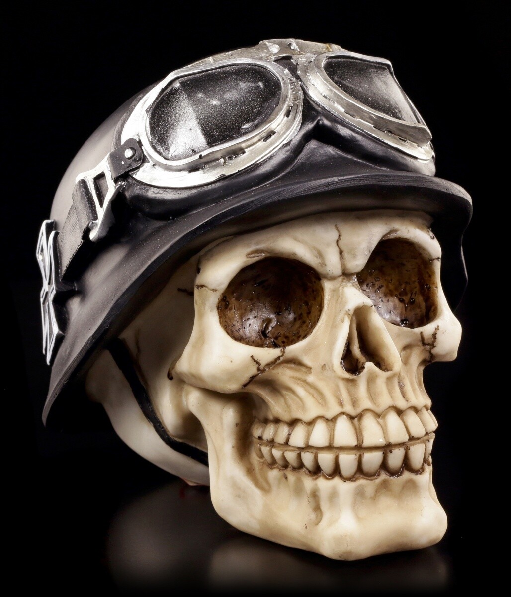 Skull - Iron Cross with Biker Helmet - Nemesis Now Skull Biker Decorative Statue