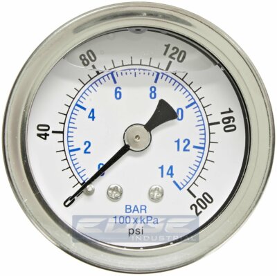 LIQUID FILLED PRESSURE GAUGE 0-200 PSI, 1.5'' FACE, 1/8'' NPT BACK MOUNT