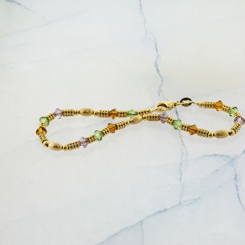 14K Yellow Gold Faceted Bead Semi Precious Bracelet 7 Inch Long Circa 1990 - Picture 4 of 6