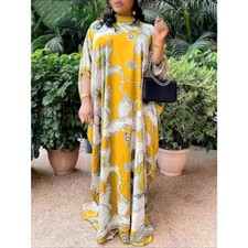 Fashion African Women Chiffon Batwing Sleeve Dress Kaftan Abaya Dubai Robe Loose