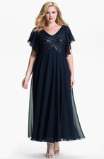 J Kara V-Neck Sequin Bodice Dress Plus Sz 18 Navy